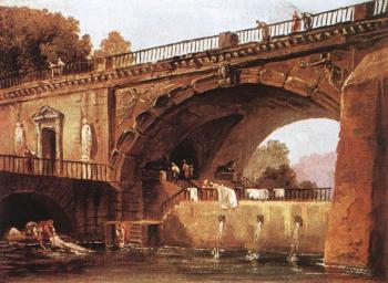 Hubert Robert : Washerwomen below a Bridge
